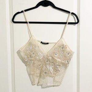 Zara mesh embroidered crop top